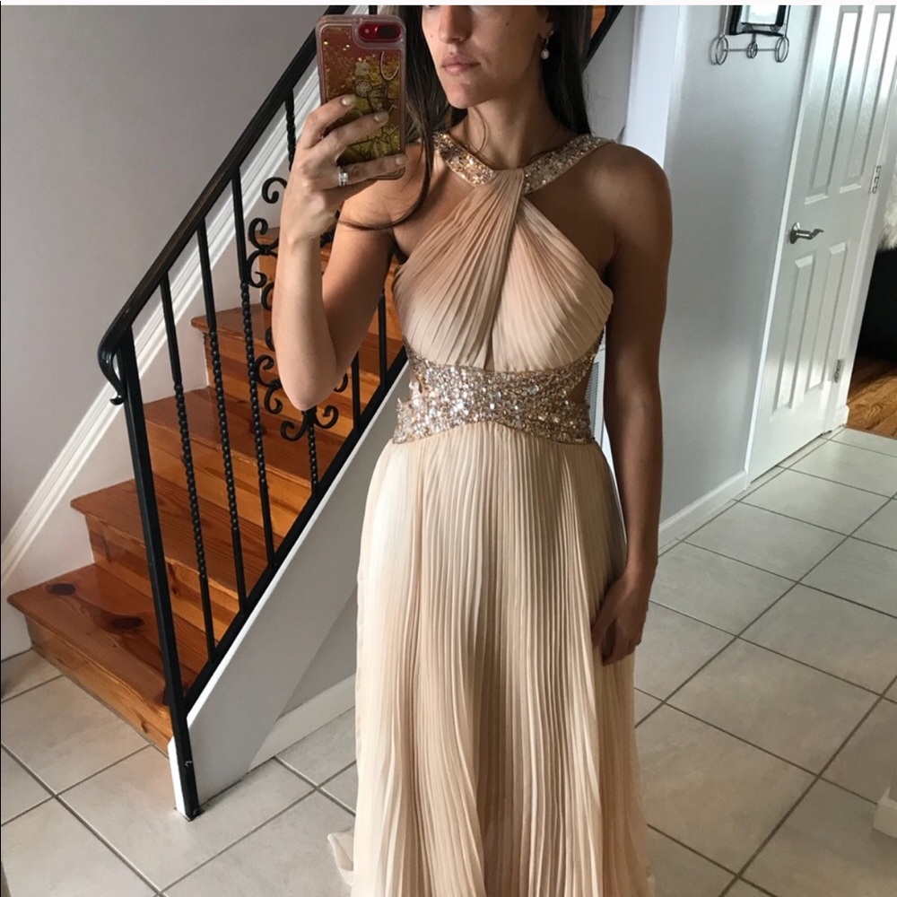 Gorgeous Champagne Sequin Halter Gown - Size 3/4
